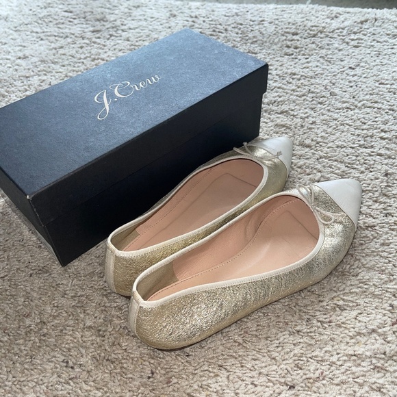 J.Crew Gemma Cap-toe Flats in Metallic Gold Sz 8.5 Gently Loved w/Box - Picture 8 of 12